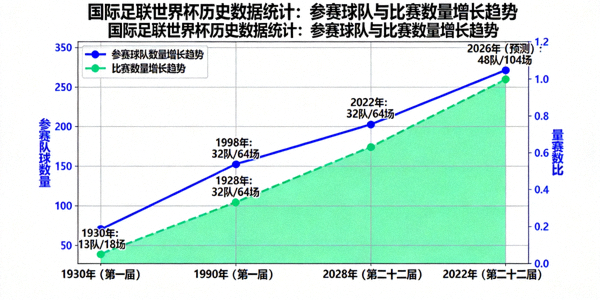 国际足联世界杯历史数据统计图表 - 参赛球队与比赛数量增长趋势